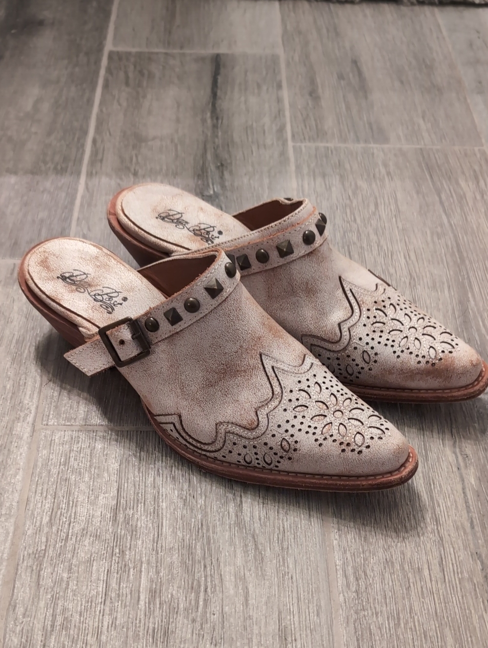 Dan Post Taupe Distressed Studded Mule